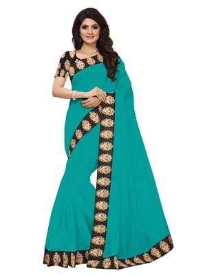 Green plain chanderi saree with blouse 1
