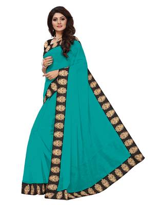 Green plain chanderi saree with blouse 2