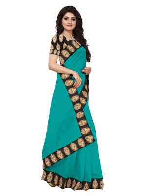 Green plain chanderi saree with blouse 3