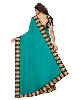 Green plain chanderi saree with blouse 4