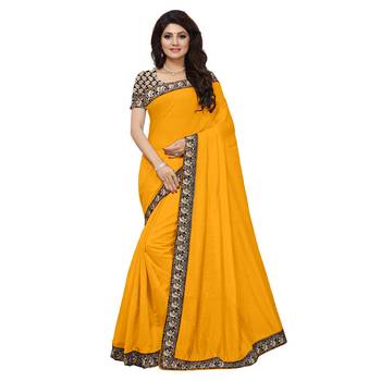Yellow plain chanderi saree with blouse 1