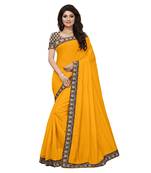 Yellow plain chanderi saree with blouse