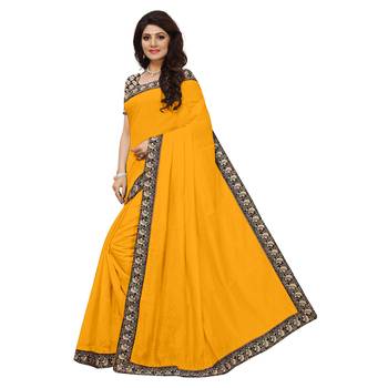 Yellow plain chanderi saree with blouse 2