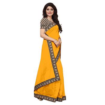 Yellow plain chanderi saree with blouse 3