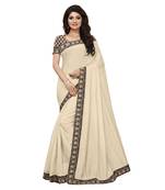 Cream plain chanderi saree with blouse