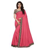Pink plain chanderi saree with blouse