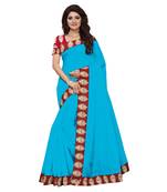 Sky blue plain chanderi saree with blouse