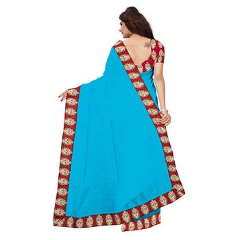 Sky blue plain chanderi saree with blouse 4