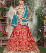 Pink Embroidered Net Semi Stitched Lehenga