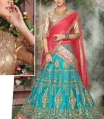 Light-Blue Embroidered Net Semi Stitched Lehenga