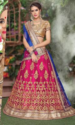 Pink Embroidered Net Semi Stitched Lehenga 1