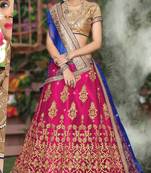 Pink Embroidered Net Semi Stitched Lehenga