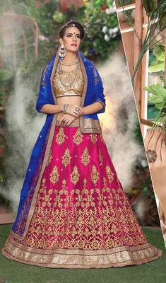Pink Embroidered Net Semi Stitched Lehenga 2