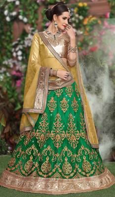 Green Embroidered Net Semi Stitched Lehenga 1