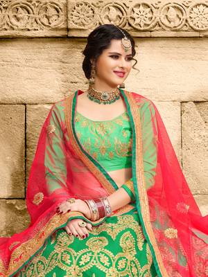 Green Embroidered Net Semi Stitched Lehenga 2