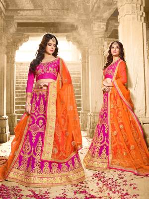 Pink Embroidered Net Semi Stitched Lehenga 1