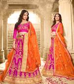 Pink Embroidered Net Semi Stitched Lehenga