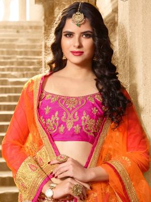 Pink Embroidered Net Semi Stitched Lehenga 2