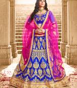 Blue Embroidered Net Semi Stitched Lehenga