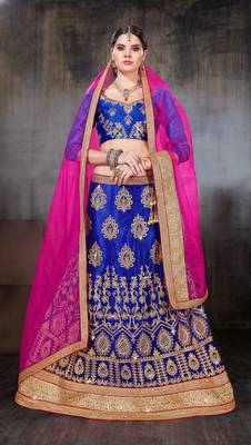 Blue Embroidered Net Semi Stitched Lehenga 1