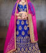 Blue Embroidered Net Semi Stitched Lehenga