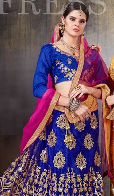Blue Embroidered Net Semi Stitched Lehenga 2