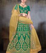 Green Embroidered Net Semi Stitched Lehenga