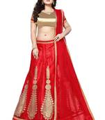 Red Embroidered Net Semi Stitched Lehenga