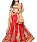Red Embroidered Net Semi Stitched Lehenga
