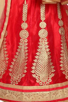 Red Embroidered Net Semi Stitched Lehenga 3