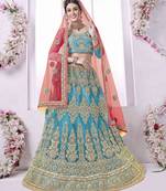 Light-Blue Embroidered Net Semi Stitched Lehenga
