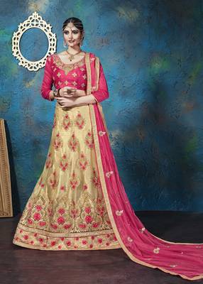 Pink Embroidered Net Semi Stitched Lehenga 1