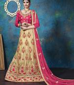 Pink Embroidered Net Semi Stitched Lehenga