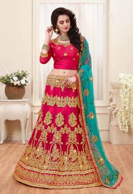 Pink Embroidered Net Semi Stitched Lehenga 1