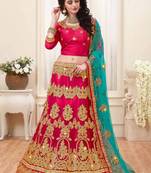 Pink Embroidered Net Semi Stitched Lehenga