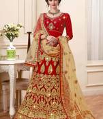 Maroon Embroidered Net Semi Stitched Lehenga