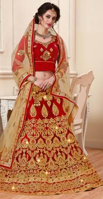 Maroon Embroidered Net Semi Stitched Lehenga 2