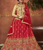 Red Embroidered Silk Semi Stitched Lehenga