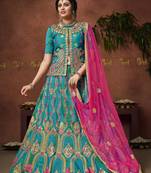 Light-Blue Embroidered Silk Semi Stitched Lehenga