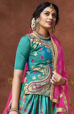 Light-Blue Embroidered Silk Semi Stitched Lehenga 2