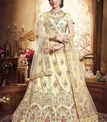 Beige Embroidered Silk Semi Stitched Lehenga
