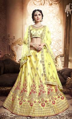Light-Yellow Embroidered Silk Semi Stitched Lehenga 1
