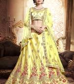 Light-Yellow Embroidered Silk Semi Stitched Lehenga