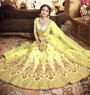 Light-Yellow Embroidered Silk Semi Stitched Lehenga 2
