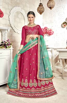 Pink Embroidered Silk Semi Stitched Lehenga 1