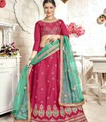 Pink Embroidered Silk Semi Stitched Lehenga