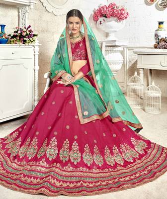 Pink Embroidered Silk Semi Stitched Lehenga 2