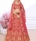 Peach Embroidered Silk Semi Stitched Lehenga