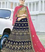Blue Embroidered Velvet Semi Stitched Lehenga