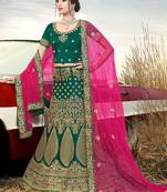 Dark-Green Embroidered Satin Semi Stitched Lehenga